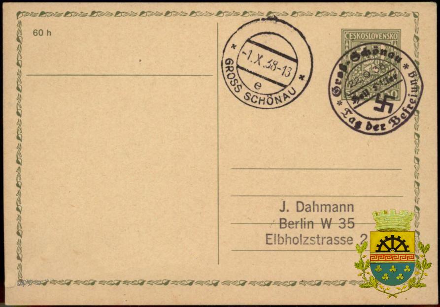 poštovní razítko 22.9.1938
