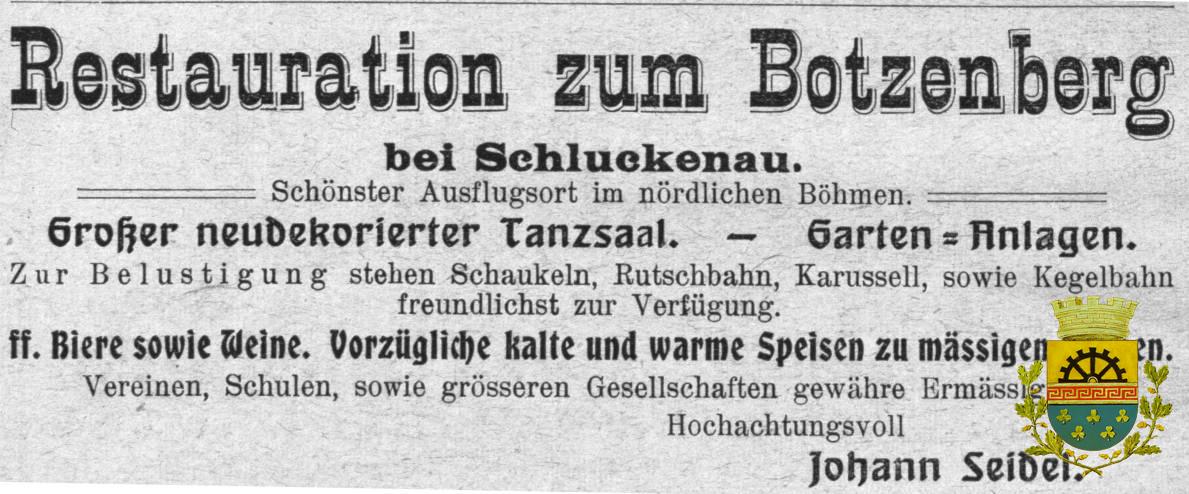 inzerát restaurace Botzen 1908-1909 Franz Gebert