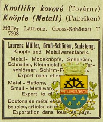 Müller Laurenz továrna na knoflíky 1933