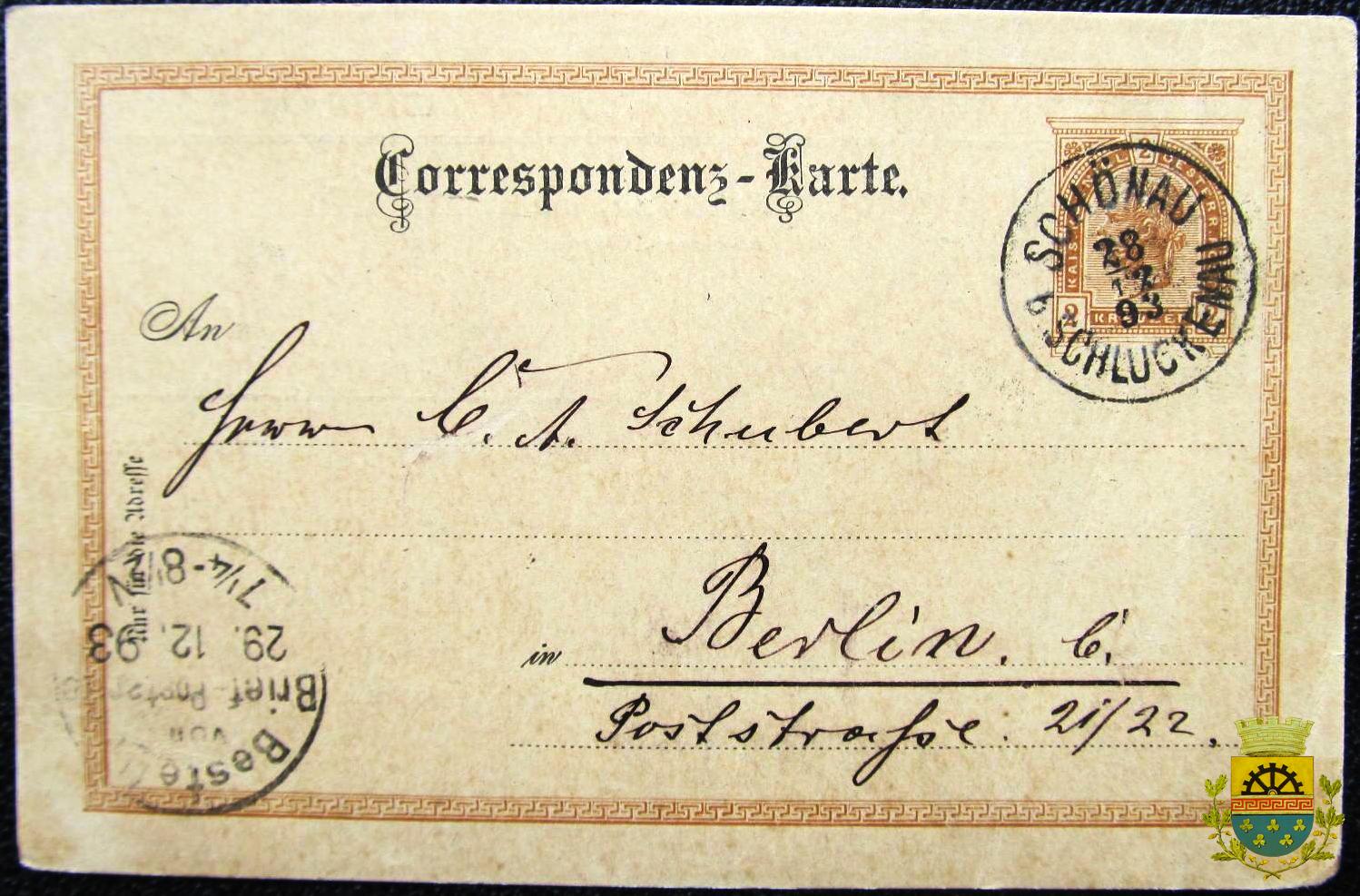 Poštovní razítko 28.12.1893